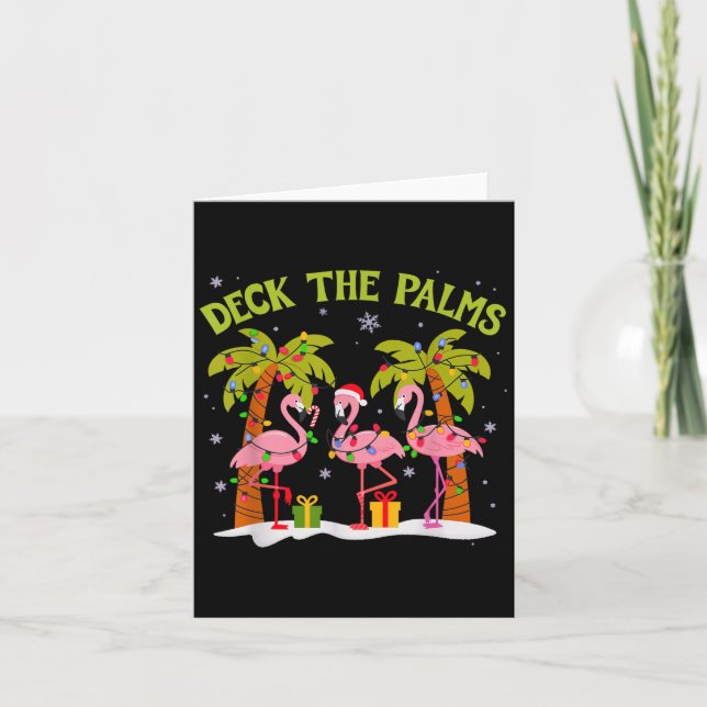 Christmas Palm Tree Flamingo Summer Beach Vacation Card (Front)