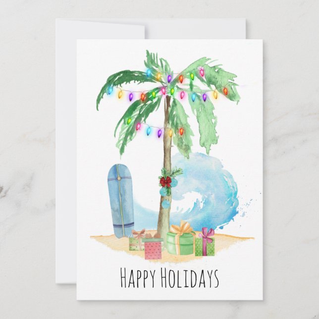 Christmas Palm Tree Happy Holidays Beach Holiday Card (Front)