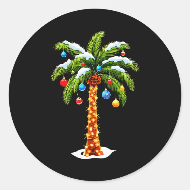 Christmas Palm Tree Hawaiian Trocal Xmas  Classic Round Sticker (Front)