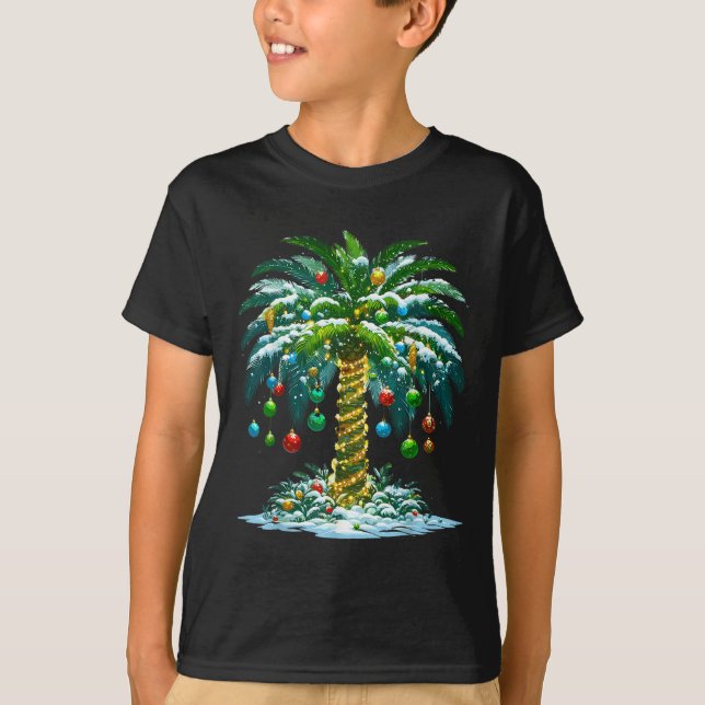 Christmas Palm Tree Hawaiian Trocal Xmas  T-Shirt (Front)