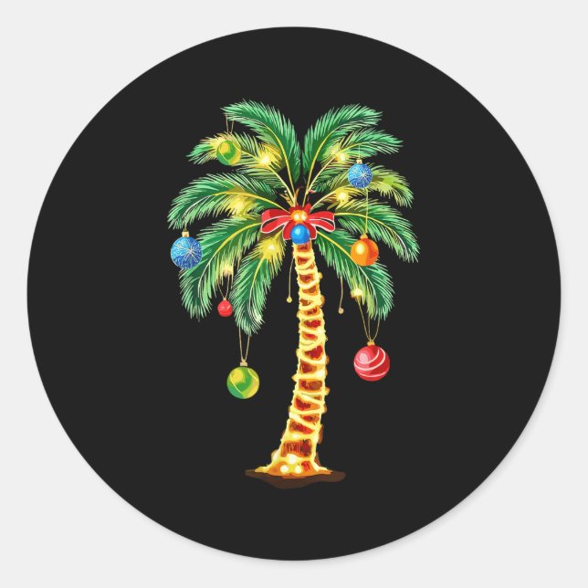 Christmas Palm Tree Hawaiian Xmas  Classic Round Sticker (Front)