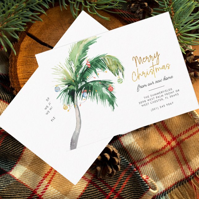 Christmas Palm Tree Holiday Moving Announcement (Christmas Palm Tree Script Family Moving Announcement)