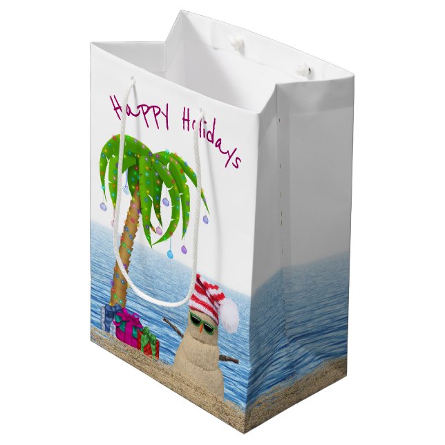 Christmas Palm Tree in Sand Medium Gift Bag (Front Angled)