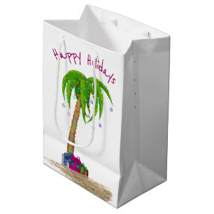Christmas Palm Tree in Sand  Medium Gift Bag