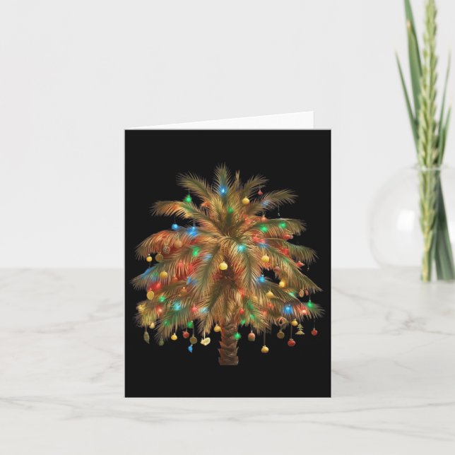 Christmas Palm Tree Light Hawaiian Trocal Xmas  Card (Front)