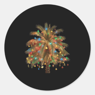 Christmas Palm Tree Light Hawaiian Trocal Xmas  Classic Round Sticker