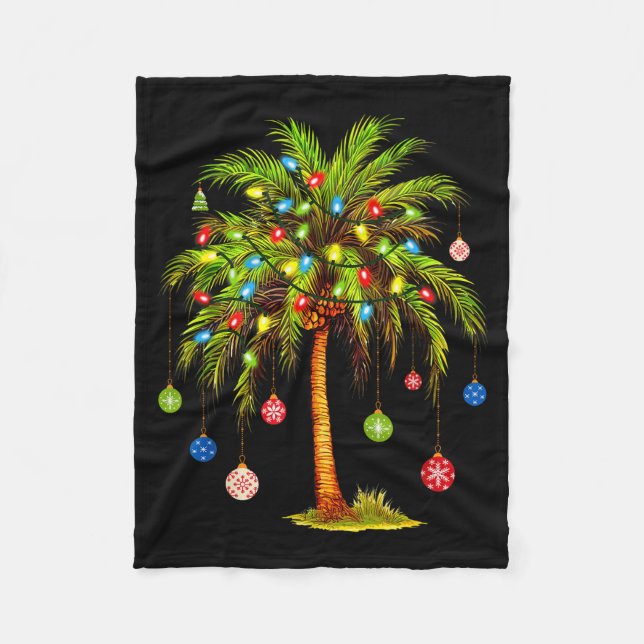 Christmas Palm Tree Light Hawaiian Trocal Xmas  Fleece Blanket (Front)