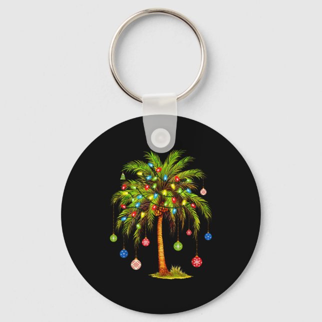 Christmas Palm Tree Light Hawaiian Trocal Xmas  Key Ring (Front)