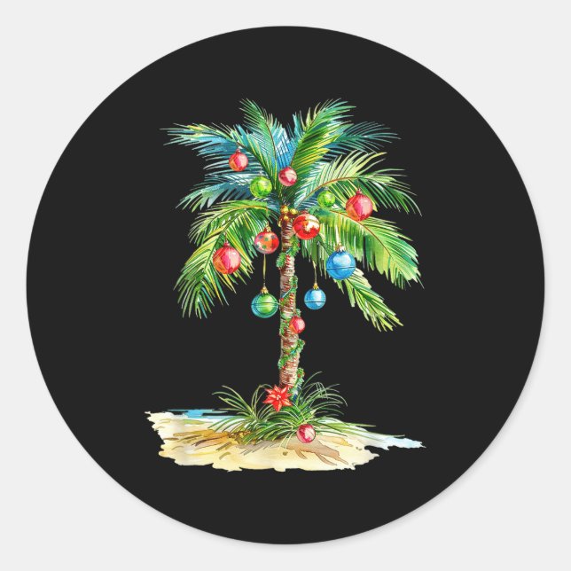 Christmas Palm Tree Light Hawaiian Trocal Xmas Men Classic Round Sticker (Front)