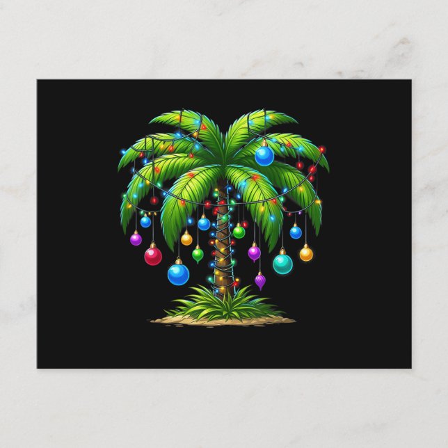 Christmas Palm Tree Light Hawaiian Tropical New Ye Enclosure Card (Front)