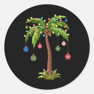 Christmas Palm Tree Light Hawaiian Tropical Xmas 2 Classic Round Sticker