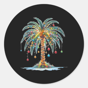 Christmas Palm Tree Light Hawaiian Tropical Xmas 2 Classic Round Sticker