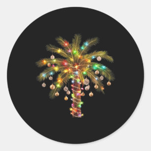 Christmas Palm Tree Light Hawaiian Tropical Xmas Classic Round Sticker