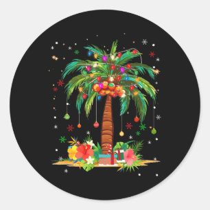Christmas Palm Tree Light Hawaiian Tropical Xmas  Classic Round Sticker