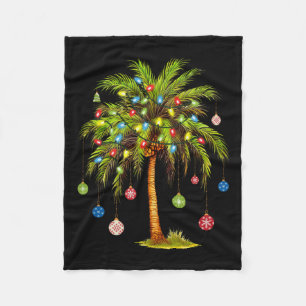 Christmas Palm Tree Light Hawaiian Tropical Xmas Fleece Blanket