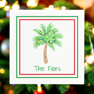 Christmas Palm Tree Lights Border Custom Napkin