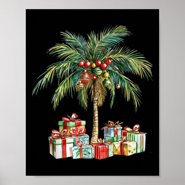 Christmas Palm Tree Lights Hawaiin Trocal Xmas Wat Poster (Front)