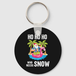 Christmas Palm Tree Santa Surfing Beach Vacation X Key Ring