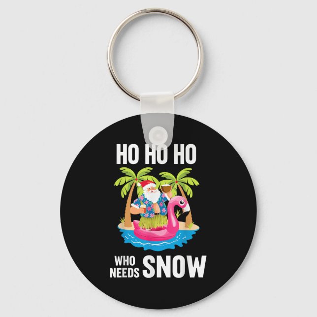Christmas Palm Tree Santa Surfing Beach Vacation X Key Ring (Front)