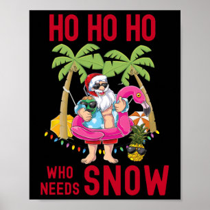 Christmas Palm Tree Santa Surfing Summer Beach Vac Poster