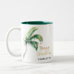 Christmas Palm Tree Script Custom Two-Tone Coffee Mug<br><div class="desc">Bring a touch of tropical cheer to your holiday season with our unique personalised Christmas coffee mug. This eye-catching design features a festively decorated palm tree adorned with twinkling lights and ornaments, perfectly capturing the laid-back spirit of a beachside celebration. The cheerful "Merry Christmas" script adds a classic holiday touch,...</div>