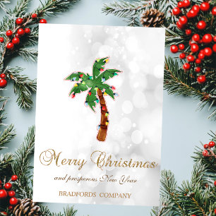 Christmas Palm Tree String Lights Bokeh  Holiday Card