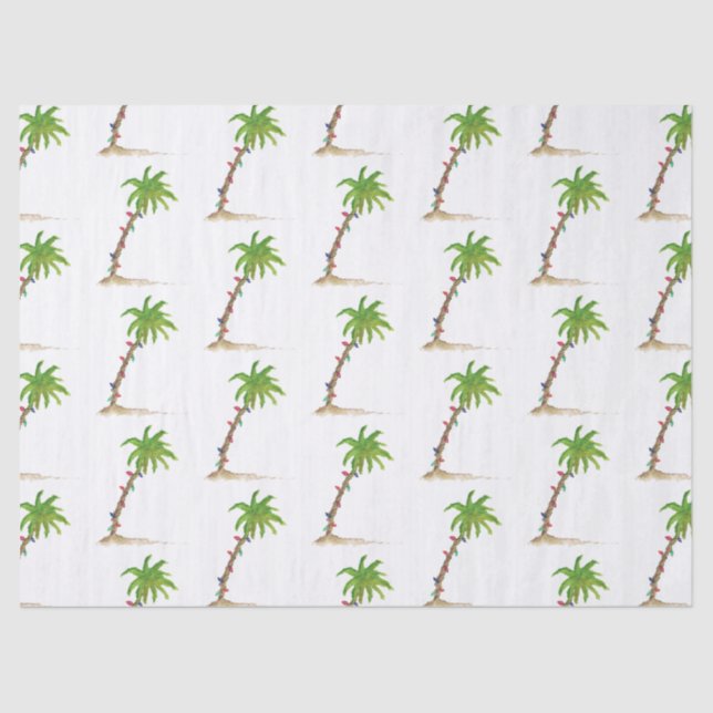 Christmas Palm Tree Tropical Beachy Lights Beach Tissue Paper (Front)
