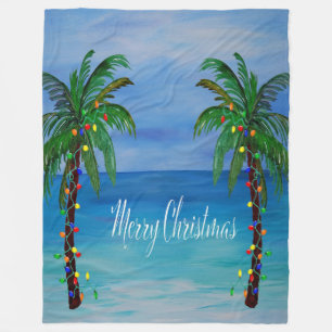 Christmas palm tree tropical Holiday Fleece Blanket