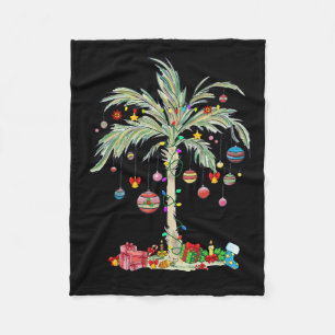 Christmas Palm Tree Tropical Xmas Beach Florida Ha Fleece Blanket