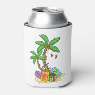 Christmas Palm Tree Tropical Xmas Coconut Lights Can Cooler
