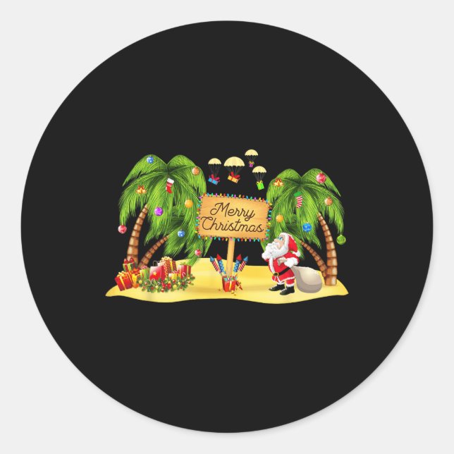 Christmas Palm Tree Tropical Xmas Coconut Lights P Classic Round Sticker (Front)