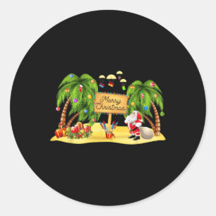 Christmas Palm Tree Tropical Xmas Coconut Lights P Classic Round Sticker