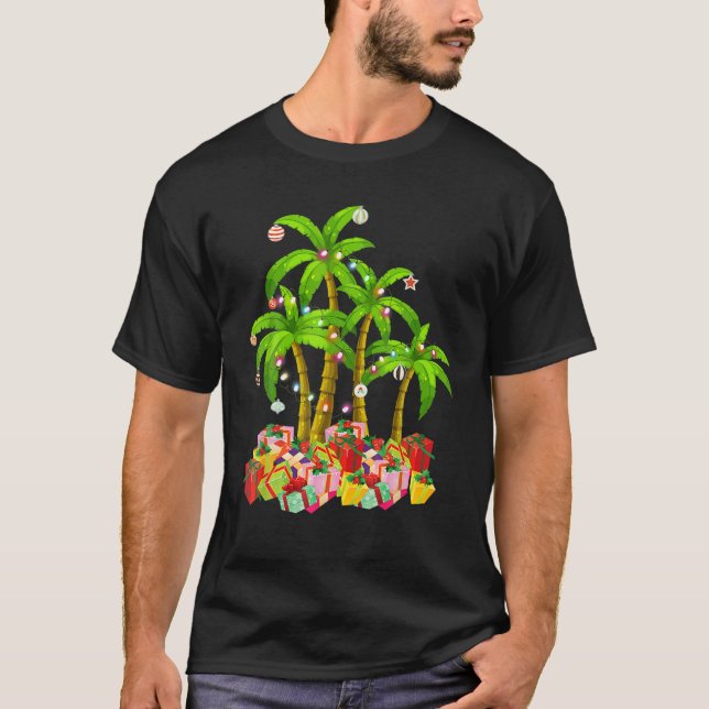 Christmas Palm Tree Tropical Xmas Coconut Lights P T-Shirt (Front)