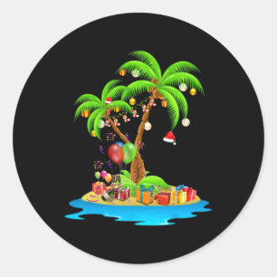 Christmas Palm Tree Tropical Xmas Coconut Matching Classic Round Sticker