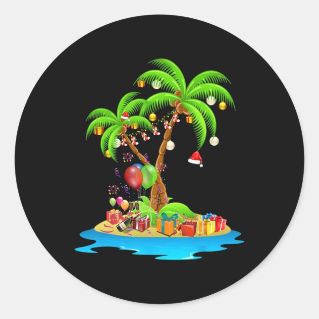Christmas Palm Tree Tropical Xmas Coconut Matching Classic Round Sticker (Front)