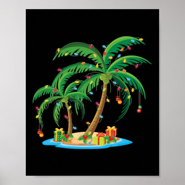 Christmas Palm Tree Tropical Xmas Gift Coconut Lig Poster (Front)