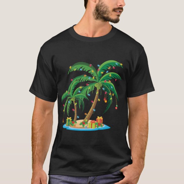 Christmas Palm Tree Tropical Xmas Gift Coconut Lig T-Shirt (Front)