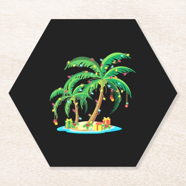 Christmas Palm Tree Tropical Xmas Gift Coconut Paper Coaster (Front)