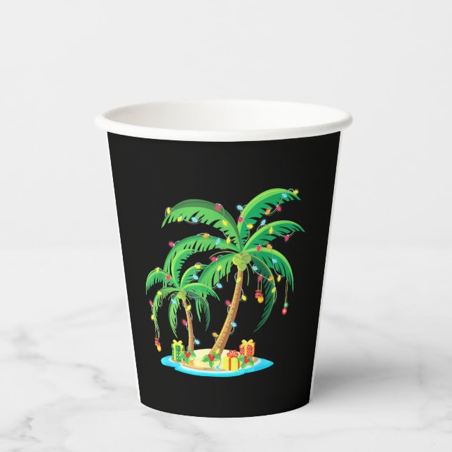 Christmas Palm Tree Tropical Xmas Gift Coconut Paper Cups (Front)