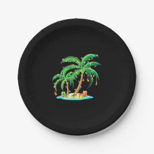 Christmas Palm Tree Tropical Xmas Gift Coconut Paper Plate