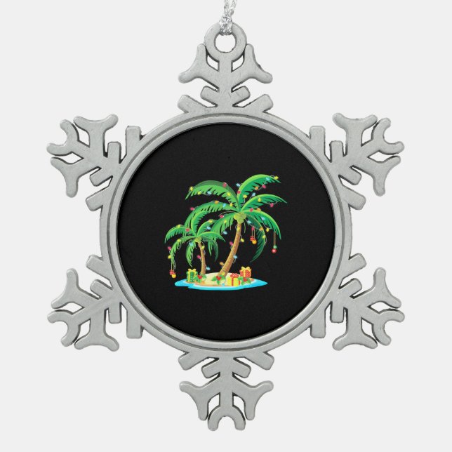 Christmas Palm Tree Tropical Xmas Gift Coconut Snowflake Pewter Christmas Ornament (Front)