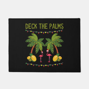 Christmas Palm Tree With Holiday Lights and Doormat