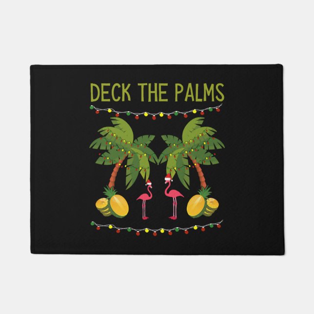 Christmas Palm Tree With Holiday Lights and Doormat (Front)