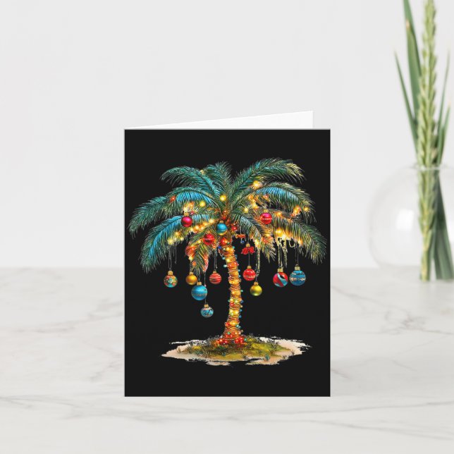 Christmas Palm Tree Women Funny Hawaiian Beach Tro Card (Front)