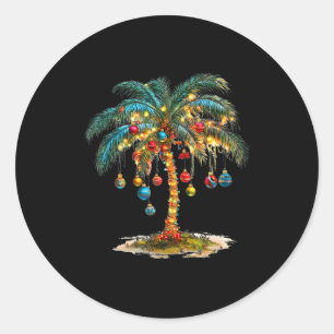 Christmas Palm Tree Women Funny Hawaiian Beach Tro Classic Round Sticker