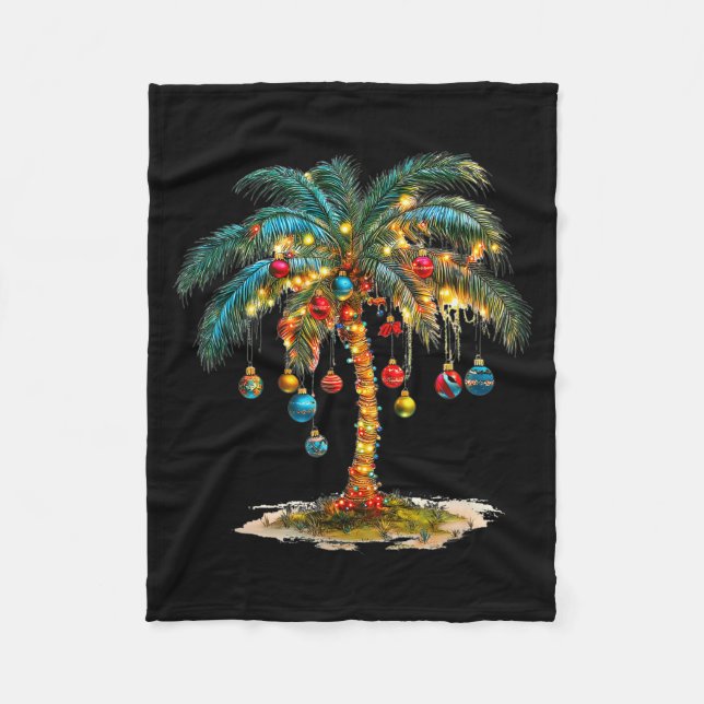 Christmas Palm Tree Women Funny Hawaiian Beach Tro Fleece Blanket (Front)