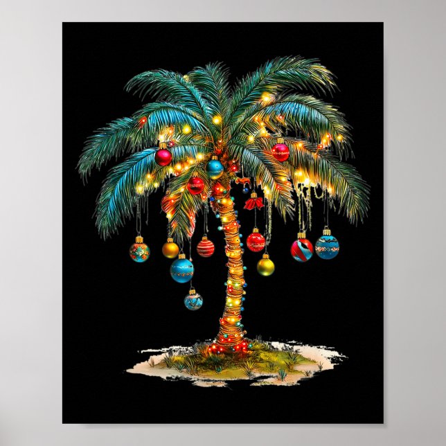 Christmas Palm Tree Women Funny Hawaiian Beach Tro Poster (Front)