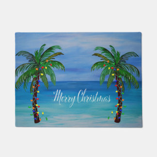 Christmas palm trees coastal home art  doormat