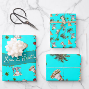Christmas Palm Trees Tropical Aqua Pattern Wrapping Paper Sheet