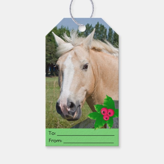 Christmas Palomino Horse & Holly Paper Tag (Front)